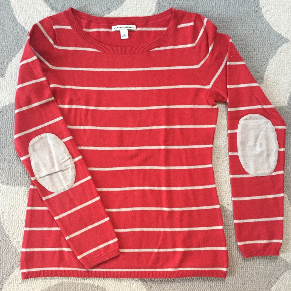 Soft Striped Sweater with Elbow Patch